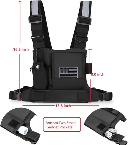 koculemi متعددة الاستخدامات حقيبة الصدر سترة تلاعب لراديو اتجاهين لاسلكي تخاطب العالمي الأيدي الحرة الجبهة الصدر حزمة الحقيبة لتشغيل مع حامل الهاتف حقيبة تسخير الهيب هوب (ترقية الأسود) in Kuwait