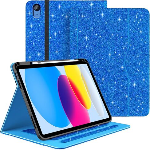 Zonefoker for iPad 10th Generation Case 2022, iPad 10 th Gen 10.9 inch Protective Cover with Pencil Holder, Multi-Angle Viewing Stand, Pocket Design, Folio Leather Cases for Women Men, Marble Blue in Saudi Arabia