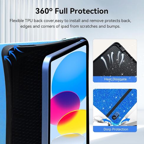 Zonefoker for iPad 10th Generation Case 2022, iPad 10 th Gen 10.9 inch Protective Cover with Pencil Holder, Multi-Angle Viewing Stand, Pocket Design, Folio Leather Cases for Women Men, Marble Blue in Saudi Arabia