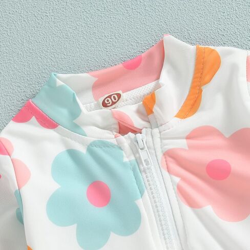 Baby Girl Swimsuit Zip Rash Guard Ruffled Long Sleeve One Piece Swimwear Toddler Bathing Suit Rashguard Beach Wear in Kuwait