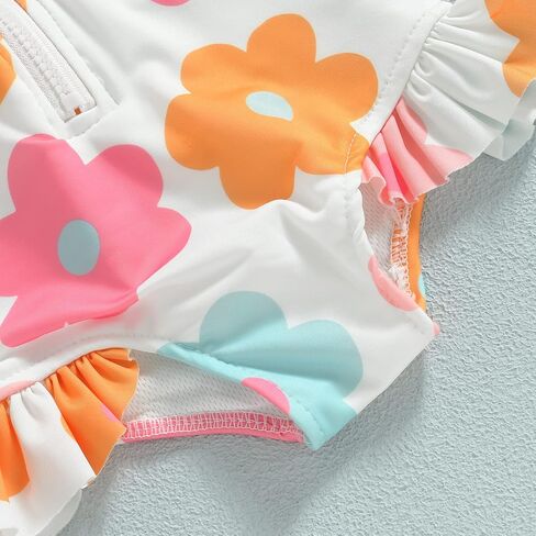 Baby Girl Swimsuit Zip Rash Guard Ruffled Long Sleeve One Piece Swimwear Toddler Bathing Suit Rashguard Beach Wear in Kuwait
