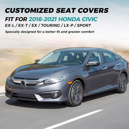 Honda Civic Seat Covers Full Set, Custom Fit 2016-2021 Civic Sedan EX-L,EX-T,EX,Touring,LX-P,Sport, Car Seats Cover Nappa Leather for Car, Waterproof Protector Seat Cushion BlackBlue in Kuwait