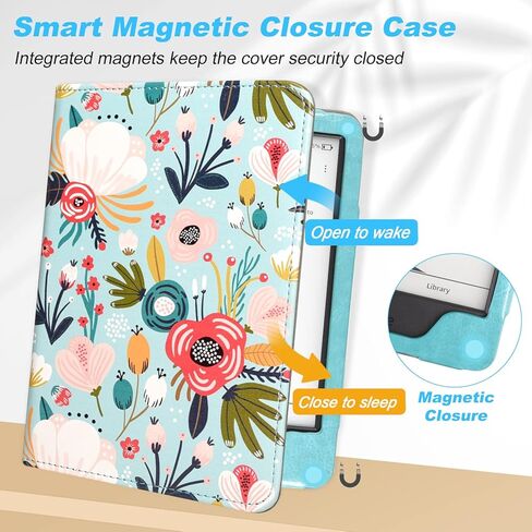 DMLuna Case for All-New Kindle 6" (11th Generation 2022 Release, Model C2V2L3), Hands Free Stand Durable Premium PU Leather Cover with Auto Sleep Wake Function, Hand Strap and Card Slot - Black in Kuwait