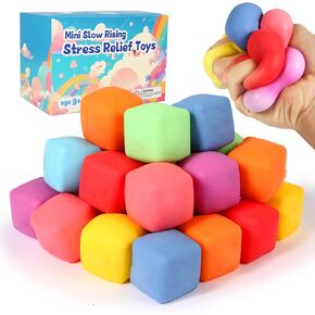 24 PACK Slow Rising Stress Cube, Dough Stress Balls Soft Fidget Squishy Toys for Anxiety Relief, Pull Stretch Classroom Prize Party Favors Toys for Kids