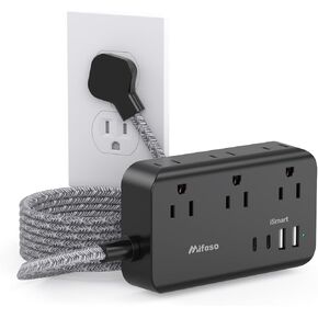 Power Strip 10FT Extension Cord - Flat Plug Long Cord with Multiple Outlets, 6 Outlets and 4 USB (2 USB C) with Overload Protection, Desktop Charging Station for Office Supplies and Dorm Essential