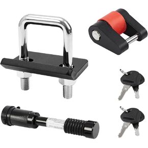 Hitch Lock Set Keyed Alike, 5/8" Dia Trailer Hitch Lock Fits Class III, IV, V Receivers, Anti-Rattle Hitch Tightener for 1.25" and 2" Hitches, 1/4" Dia Trailer Tongue Lock for Tow Boat RV Truck