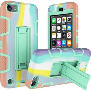 WOGROO Protective Case Compatible with Apple iPod Touch, iPod Touch 7 Case, iPod Touch 6 Case-Hybrid Shockproof iPod Case with Kickstand - Full-Body Cover with Rugged Drop Protection - Grey/Black