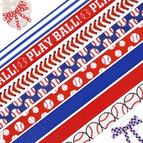 8Rolls 24Yards Baseball Grosgrain Ribbon 3/8" Blue White Red Striped Ball Grosgrain Ribbon for Gift Wrapping Bow Making for Sports Themed Party Craft Supplies