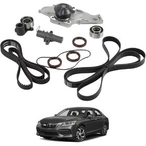 TCKWP329 Serpentine Drive Timing Belt With Water Pump Kit Compatible with 2003-2018 Honda Accord Crosstour Odyssey Pilot Ridgeline Saturn VUE Acura MDX RDX RL TL TSX V6 3.0L 3.2L 3.5L 3.7L