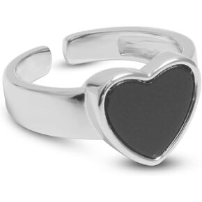 Black Obsidian Stone Ring, Dainty Silver Natural Real Genuine Heart Crystal Quartz Stone Gemstone Statement Ring Jewelry Gift for Women Her, Healing Crystal Ring