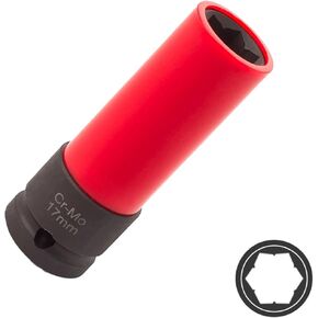 1 PC Car Tire Anti-theft Screw Socket, 0.66"/17mm 1/2" Drive Lug Nut Protective Socket with Spec Marking, Tire Socket Key Wrench, Compatible with Mercedes Benz S/C/A/B-Class (Red & Black)