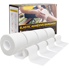 Dimora 4-Pack Elastic Adhesive Bandage Tape - Durable Elastic Tape for Joints Support and First Aid Kit, No Sticky Residue, Strong Bandage Wraps for a Pained and Tender Joint