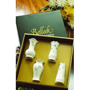 Belleek Shamrock Set of Four Mini Vases, 4"