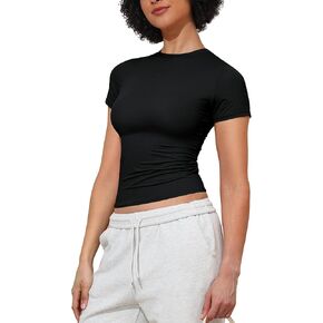 PrettyGuide Women's Double Lined Short Sleeve Fitted T Shirts Trendy Basic Y2K Going Out Tops in Kuwait