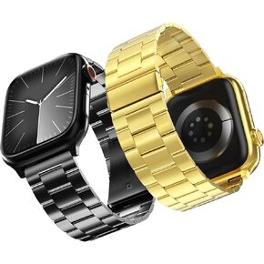 2-Pack Compatible for Apple Watch Band 49mm 45mm 44mm 42mm, Rugged Stainless Steel Replacement Strap Metal Bands for iWatch Ultra 2/1 Series 9/8/7/6/5/4/3/2/1/SE/SE2 Women Men（Black+Silver）