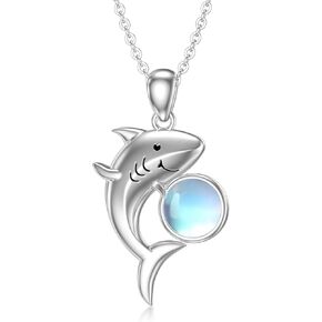 القرش قلادة 925 الفضة الاسترليني Moonstone القرش قلادة القرش Moonstone قلادة الحيوان مجوهرات قلادة فتاة لعيد الميلاد هدايا عيد الميلاد