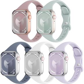 TSAAGAN 5 Pack Silicone Slim Bands Compatible with Apple Watch Band 38mm 42mm 40mm 44mm 41mm 45mm 49mm, Soft Narrow Sport Strap Thin Wristband for iWatch Series 9/8/7/SE/6/5/4/3/2/1/Ultra Women Men