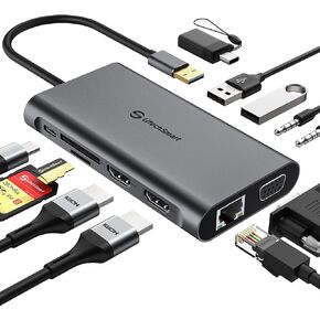 USB Docking Station, UtechSmart 11 IN 1 USB C Dock Triple Display, USB 3.0 Laptop Docking Station with Dual HDMI, VGA, PD, Ethernet, SD/TF, USB 3.0, Mic/Audio, Compatible for MacBook M1 Dell HP (Pink)