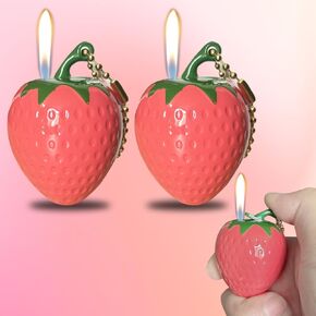 2 Pack Pink Strawberry Jet Torch Lighter,Refillable and Adjustable Lighters,Jet Flame Windproof Butane Torch Lighter,Cool,Birthday, Outdoor,BBQ,Candles (No Methane Gas)