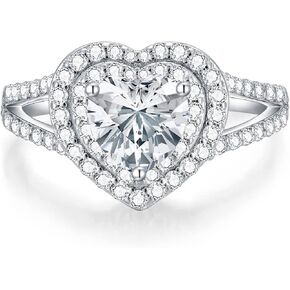 925 Sterling Silver 1.4 Carat (ctw) Heart-Cut Halo Moissanite Engagement Rings for Women, Customizable Sterling Silver, 10k gold, 14k gold, 18k gold