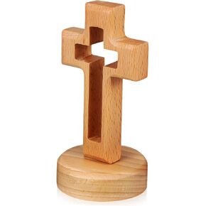 GOOHOCHY Cross Church Decoration Wooden Decor Wood Decor Table Top Decor Wooden Cross Ornament Wood Cross with Stand Cross for Crafts Wooden Table Beech Cross Decorations Church Wood Cross