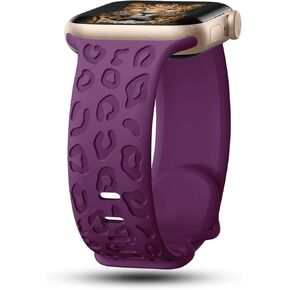CreateGreat Engraved Bands Compatible with Apple Watch Band 40mm 41mm 38mm 42mm 44mm 45mm 46mm 49mm, Leopard Pattern Soft Silicone Strap Compatible with iWatch Series 10 9 8 7 6 5 4 3 2 1 SE Ultra