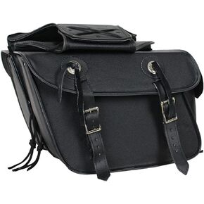 Dream Apparel Naked Cowhide Leather Motorcycle Saddle Bags Throw Over Saddlebags, Motorcycle Side Bags for Honda Shadow Sportster Softail Dyna V-star (Black, No Studs)
