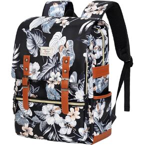 Ronyes Vintage Backpack for Women Men, Laptop Backpack 15.6 inch Bookbag Casual Daypack for College Work, Black with Flower Pattern in Kuwait