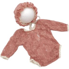 Zeroest Newborn Photography Props Lace Romper Baby Photography Outfits Girl Lace Bonnet Hats Outfit Newborn Girl Photoshoot