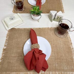 CHARDIN HOME Jute Burlap Placemats, Set of 4 Rustic Table mats | 13''x19'' Natural Beige | Perfect for Weddings, bbqs, Birthdays, Occasions or Everyday
