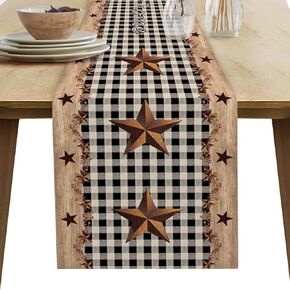 Rectangle Table Runner Farmhouse Black Plaid Cotton Linen Dining Table Cloth Runners Vintage Country Star Home Decoration Table Setting Decor for Dinner Party Wedding - 13 x 36 inches