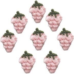 Strawberry Crochet Appliques for Baby Blankets, 8pcs Hand Sewing Decorative Embroidered Embellishments for Bag, Clothing, Headbands, Hats, Pillow, Pink