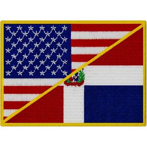 EmbTao USA American United States Flag and Dominican Republic Flag Patch Embroidered Badge Biker Applique Iron On Sew On Emblem
