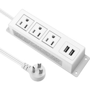 JUNNUJ Thin Flat Plug Power Strip Screw Mount, Ultra Plug Thin Surge Protector 3 Outlets, Desk Mount Outlet with 2 USB Ports, Low Profile Socket with 10ft 45 Degrees Flat Plug Cord