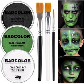 White Black & Light Blue Sally Makeup Face Body Paint, Corpse Bride Face Painting Kit with Painting Brushes for Halloween, Water Based Face Paints for Smurf Avatar Mermaid & Demon SFX Costume Make-Up