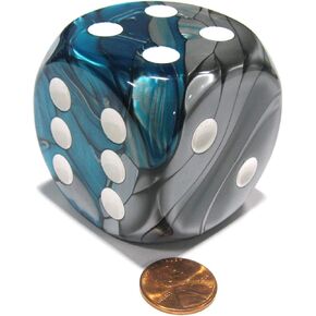 Steel and Teal Gemini Dice With White Pips 50mm (2in) D6 Die Chessex