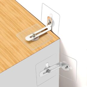 8 Pack Furniture Anchors for Baby Proofing, Anti Tip Adhesive Wall Anchors for Securing Book-shelf Dresser Cabinet, Adjustable Safety Metal Brackets for Kids Toddler Pets, No Drill