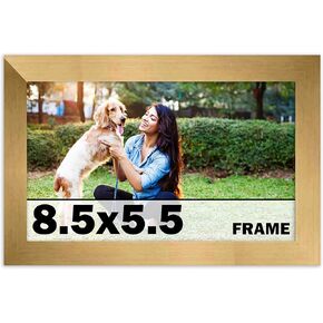 CountryArtHouse 8.5x5.5 Frame Gold Bronze Modern Solid Wood Picture Frame | 0.75 Inch Moulding Width | Includes UV Acrylic Plexiglass, Acid Free Foam Backing Board and Hanging Hardware