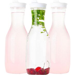 Clear Plastic Water Pitchers Carafes with Flip top Black Lids 34 OZ Heavy Duty Beverage Pitcher Jug for Juice or iced Coffee Great for Mimosa bar Restuarants ot Schools Pack of 2