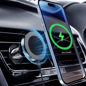 Magnetic Car Mount Charger – 15W Magnetic Phone Charger Compatible with iPhone, Samsung, Huawei – Fast-Charging Car Phone Holder Wireless Charger – 360-Degree Car Vent Phone Mount