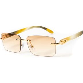 Luxury Gold Frame Rimless Orange Peach Gradient Tint Men's Frameless Designer Retro 90's Rectangular Lens Sun Glasses Hip Hop Summer Beach Shades Square Buffs Sunglasses For Men Women