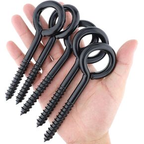 Screw Eyes, Screw Hooks, eye Hooks Screw, 5.9 Inch Black Heavy Duty Eye Hooks, 5PCS Screw in Hooks, for Hanging Outdoor String Lights Plants, Wood, Indoor and Outdoor use
