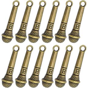 Microphone Charms, 50 Pcs Music Theme DIY Pendant Decoration Accessories for Necklace Bracelet Earrings Keychain Sweater Chain Zipper Anklet Charm Jewelry Handmade (Silver)