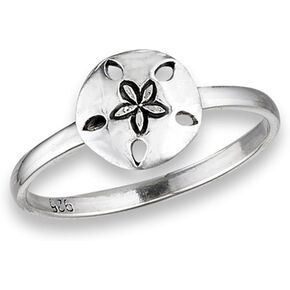 High Polish Sand Dollar Ring .925 Sterling Silver Beach Flower Band Sizes 3-8
