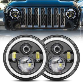 7 Inch Round LED Headlights for Jeep, 7'' Black Headlamps with Turn Signal DRL and Hi/Lo Beam, Compatible 1997-2018 Wrangler JK JKU LJ CJ TJ with H4 H13 Adapter