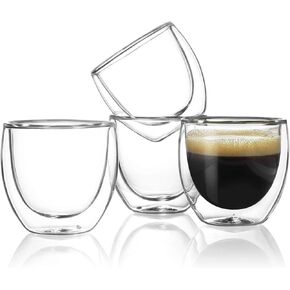 Sweese Espresso Cups Set of 4, Double Walled Glass Coffee Cups 4 Ounce, Insulated Espresso Shot Glass Cups for Espresso Accessories, Clear Glass Espresso Cups Suit for Espresso Machine