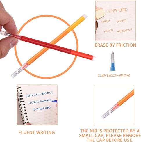 Cobee 16 PCS Erasable Pen Refills, 0.7 mm Medium Point Gel Ink Pen Refills 8 Colors Erasable Pens Refill Compatible with Retractable Rollerball Pens for School Office Home(Multicolor) in Saudi Arabia