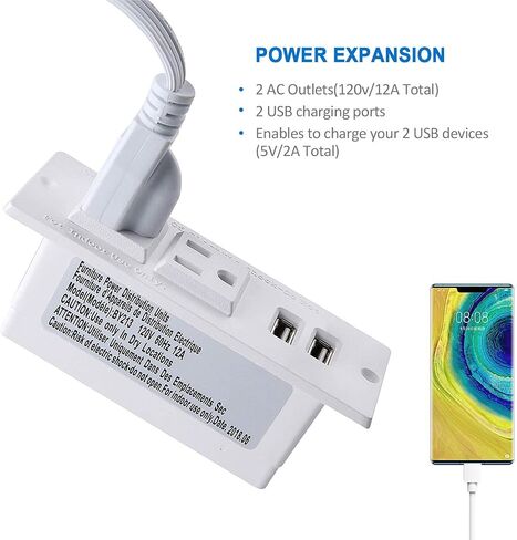 Recessed Power Strip 45W USB C,Furniture Flush Mount,Black,6FT in Kuwait