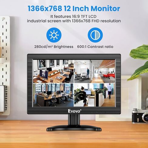 Eyoyo CCTV Monitor 12 Inch Small Computer Monitors 1920x1080P | Mini LED Display with HDMI VGA AV BNC USB Ports IPS Screen Security Monitor Built in Speaker for Home Office in Saudi Arabia