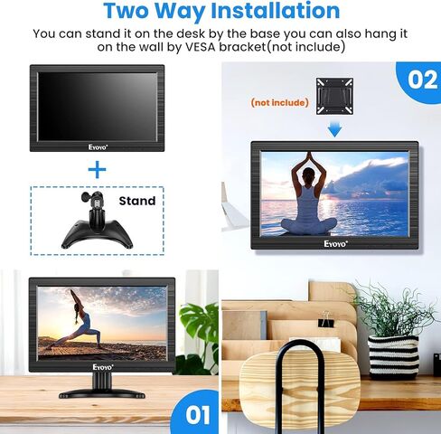 Eyoyo CCTV Monitor 12 Inch Small Computer Monitors 1920x1080P | Mini LED Display with HDMI VGA AV BNC USB Ports IPS Screen Security Monitor Built in Speaker for Home Office in Saudi Arabia